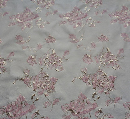 Pink Peony Gold Foil Jacquard Fabric: Chenille Upholstery, Quilting - 56"W