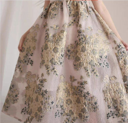 Floral Organza Jacquard Fabric: Gold Thread, 54" Wide, By The Yard