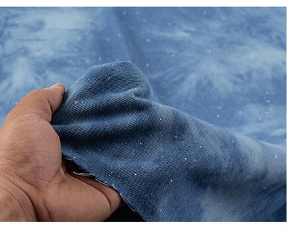 Blue Tie-Dye Denim Fabric ��� Sparkling Sequins, 100% Cott" Wide