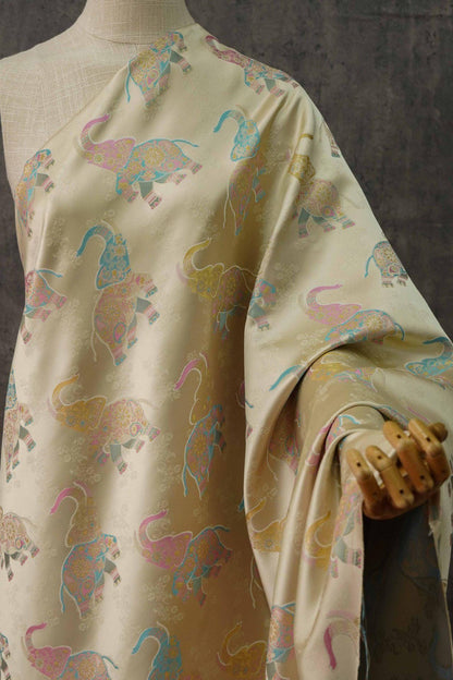 Elephant Brocade Fabric: 55" Ethnic Tibetan Damask, Costume Upholstery