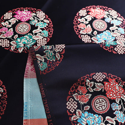Teal Chinese Silk Brocade Fabric: Floral Upholstery, Costume Sewing (By The Meter)