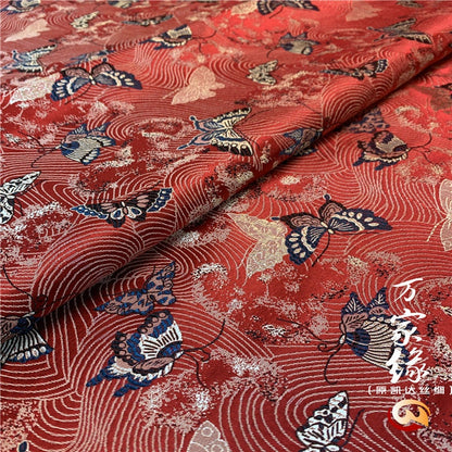 29.5"W Pure natural silk brocade, Butterfly Traditional Wedding Brocade, Jacquard mulberry silk Damask fabric, Upholstery, Decor, Costume