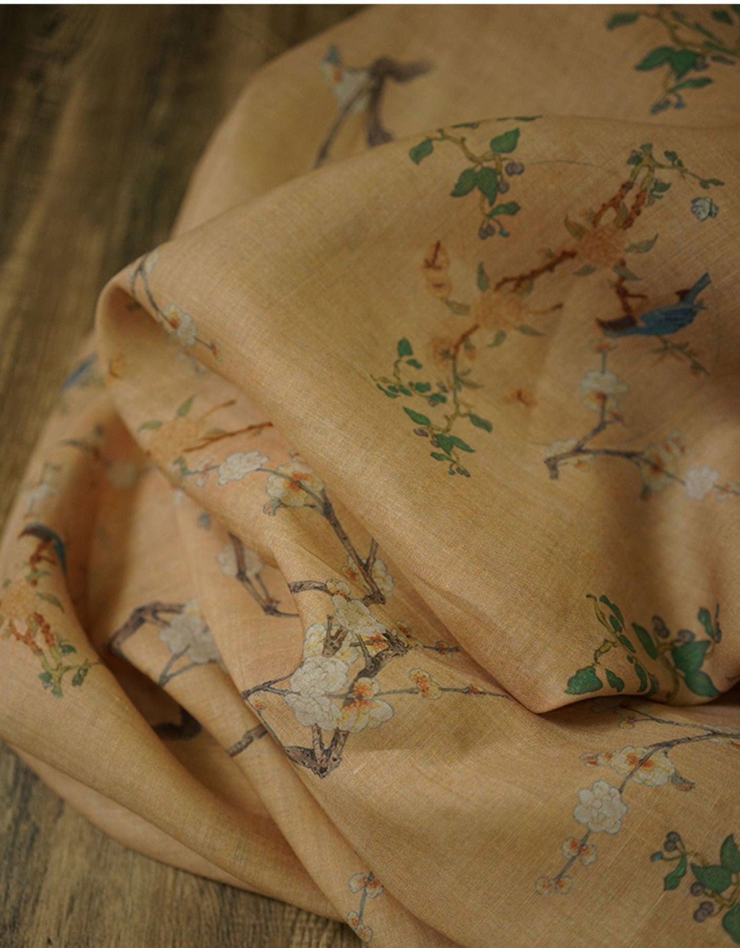 Floral Ramie Fabric: Samuume Pattern, 55" Wide - Sewing & Upholstery