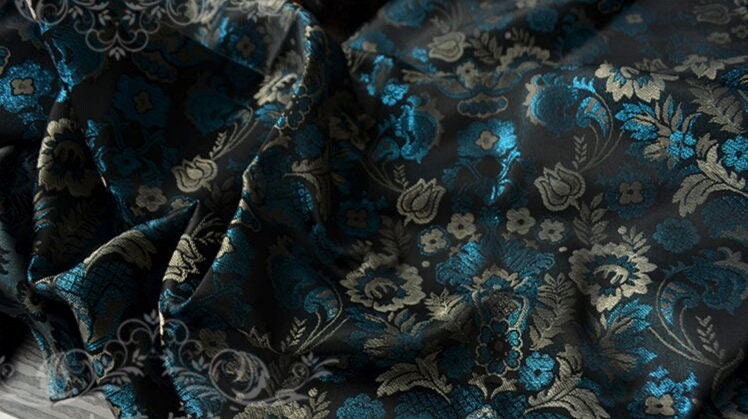 Blue Dandelion Paisley Jacquard Fabric: Ethnic Style Woven Upholstery, 59" Wide