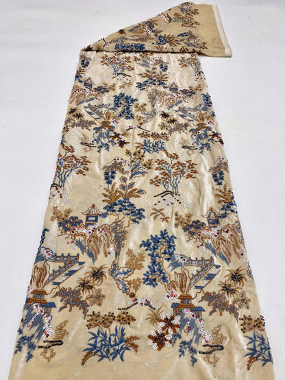 Beaded Sequin Embroidery Fabric with Velvet Base ��� DIY Dressmaking, Gowns, Costum"Wide