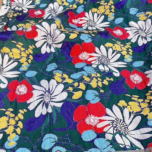 Tissu jacquard floral : fleurs colorées en 3D, ameublement, costumes, décoration (145 cm de large x 1 mètre)