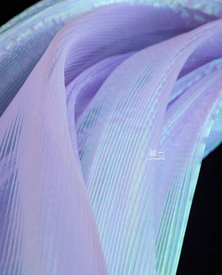Pleated Organza Fabric: Water-Gloss Illusion, 55" Wide