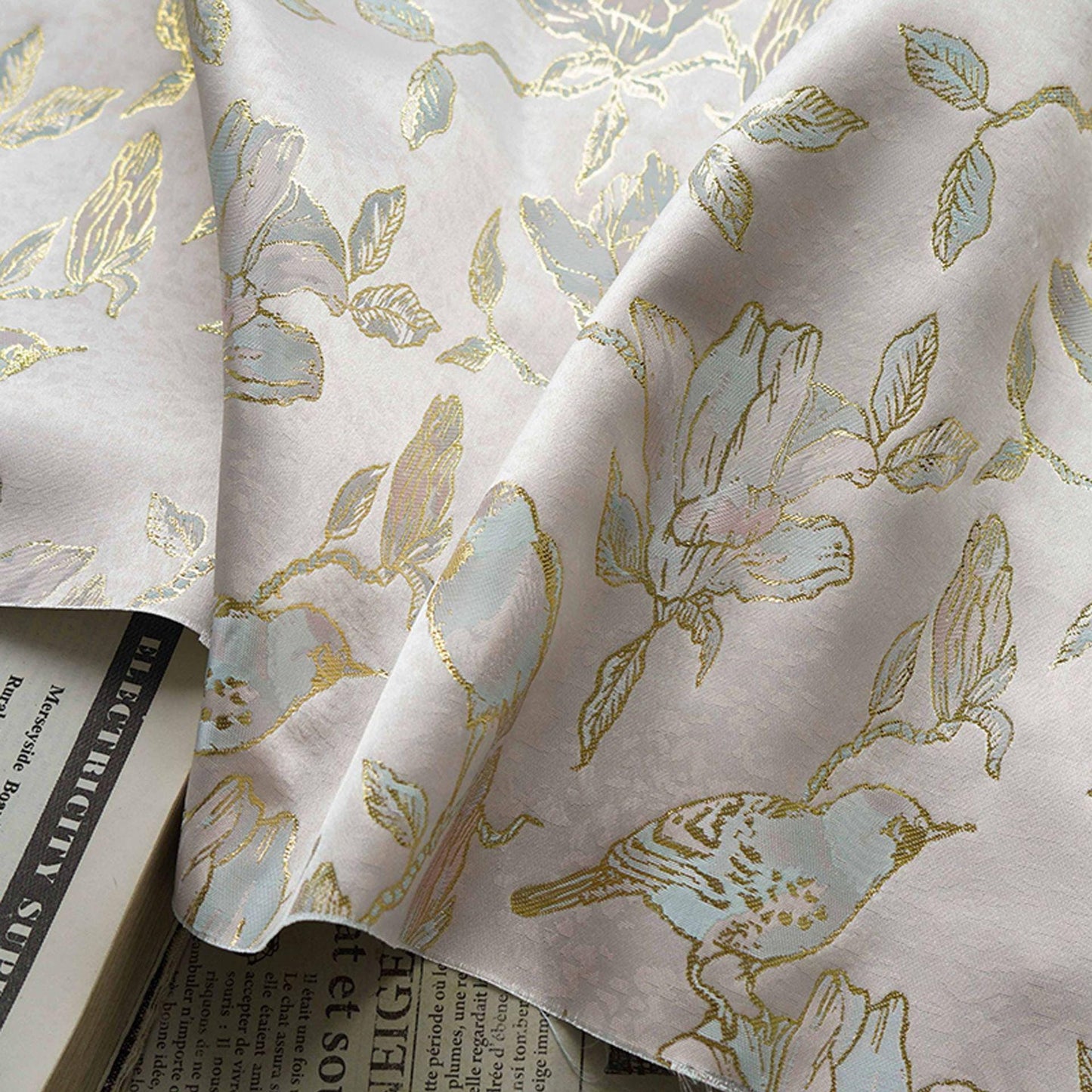 Floral Gold Jacquard Satin Fabric: Brocade Textile, Dressmaking & Upholstery (64" Wide, By The Meter)