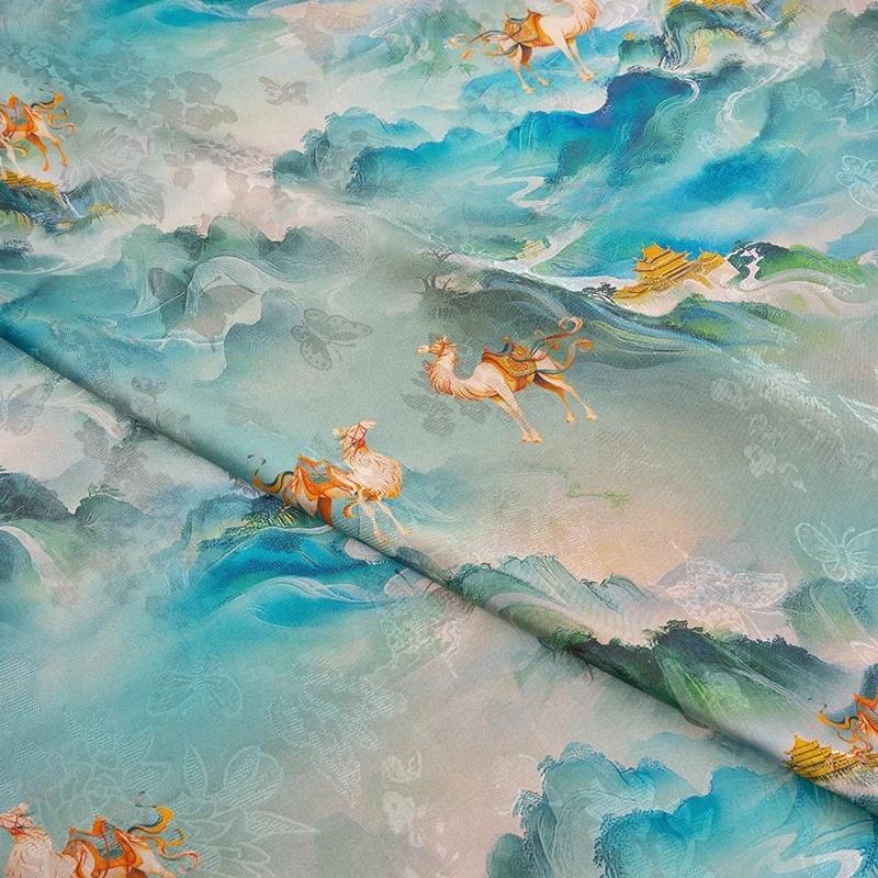 Peacock Blue Shantung Fabric: Northern Song Dynasty Inspired Upholstery