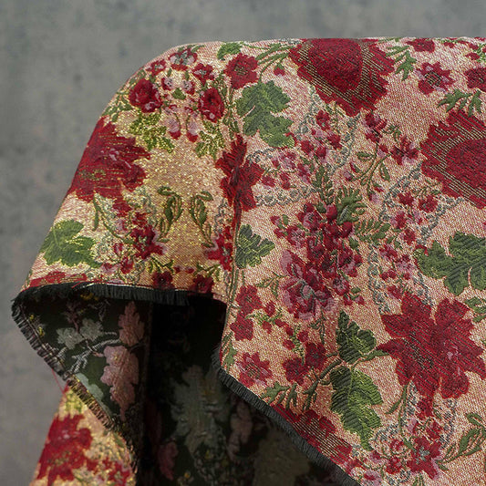 Vintage Floral Brocade Fabric: Gold Thread Embossed Jacquard, Palace Style (58" Wide)
