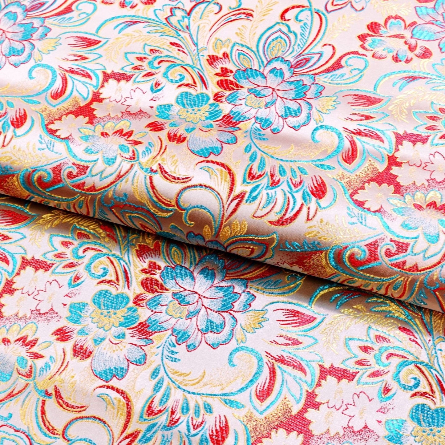 Lily Flower Brocade Fabric: Rayon Satin Blend, 45" Wide - By The Meter