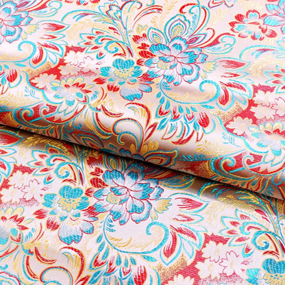 Lily Flower Brocade Fabric: Rayon Satin Blend, 45" Wide - By The Meter