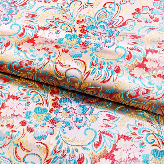 Lily Flower Brocade Fabric: Rayon Satin Blend, 45" Wide - By The Meter