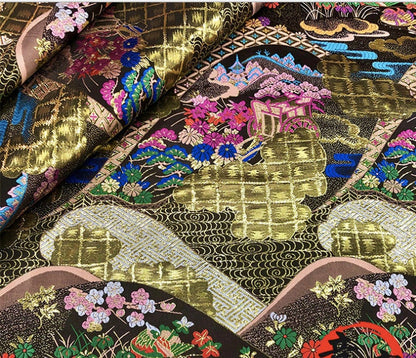 Mandarin Duck Brocade Fabric: Ancient Chinese Ink Painting, 59" Wide