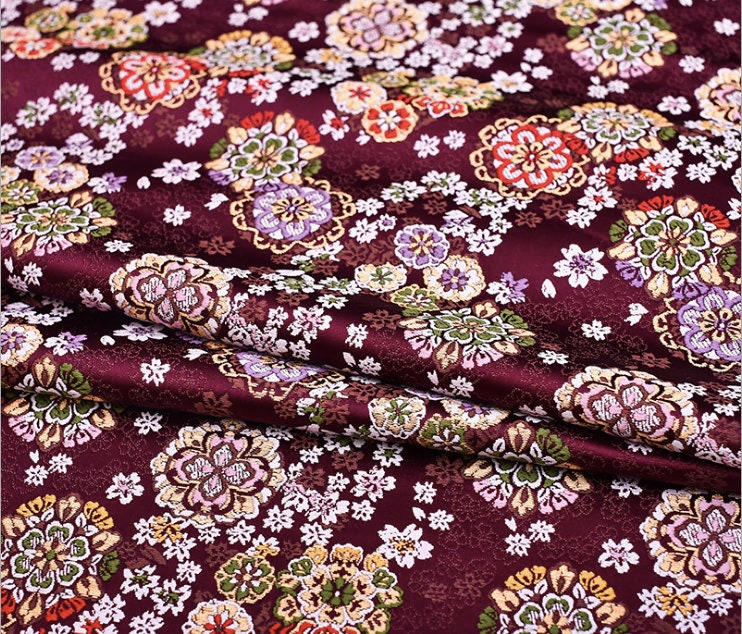 Cherry Blossom Silk Brocade Fabric: Japanese Kimono Sewing Material