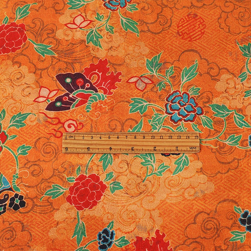Tissu satiné de soie à imprimé floral - Bleu paon, 150 cm de large