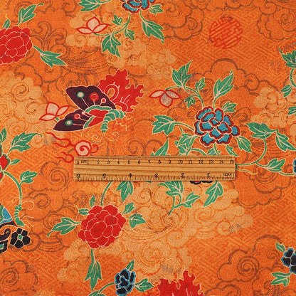 Tissu satiné de soie à imprimé floral - Bleu paon, 150 cm de large