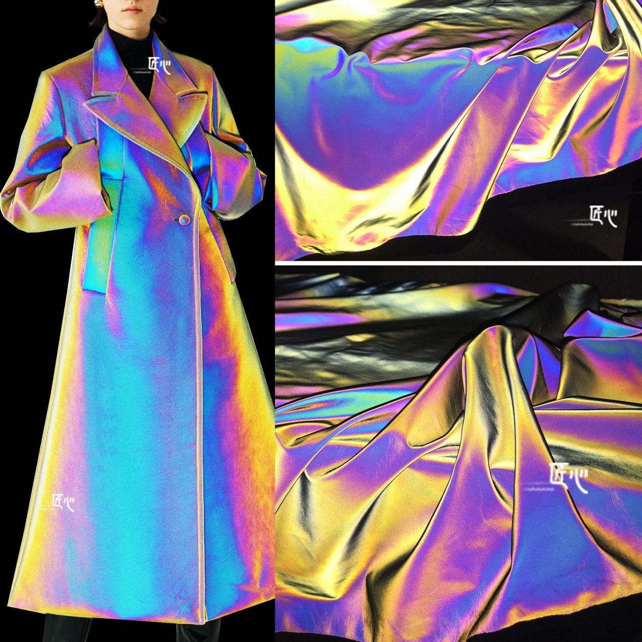 Midnight Rainbow Reflective Fabric: Colorful Gradient Elastic Material
