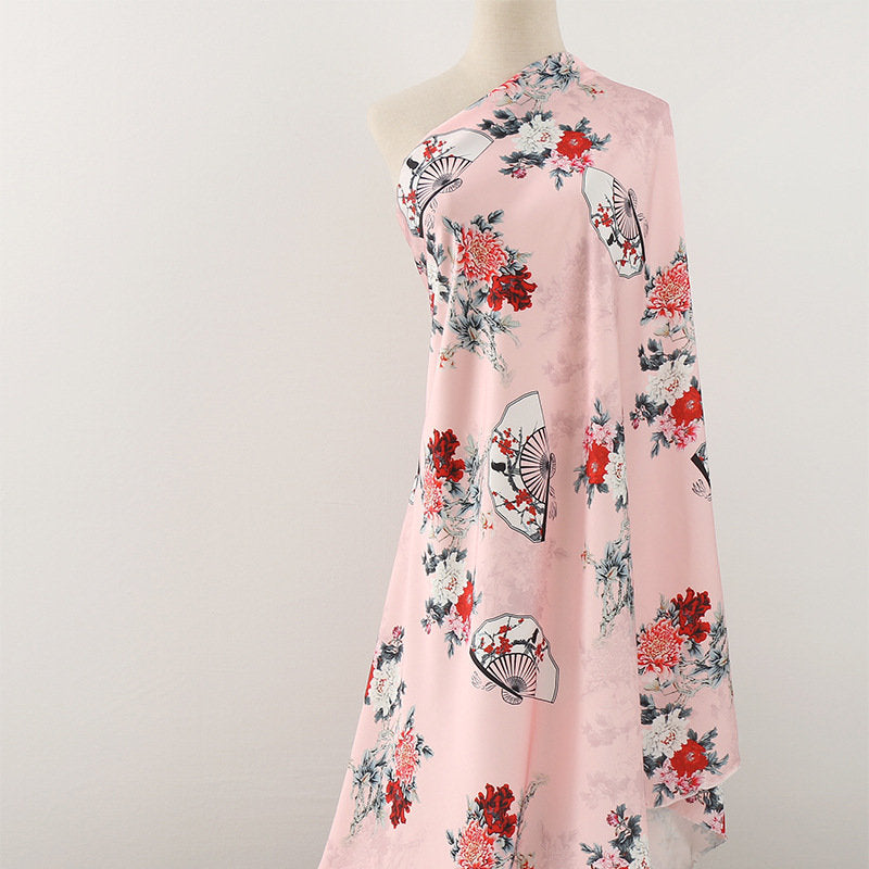 Floral Fan Print Satin Fabric: 59"W Sewing, Upholstery, Costume