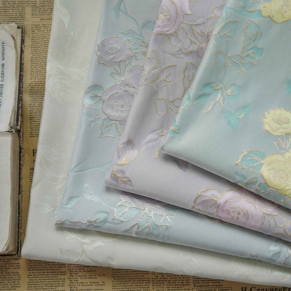 Gold Thread Floral Jacquard Fabric: 3D Texture, 63" Wide By The Meter