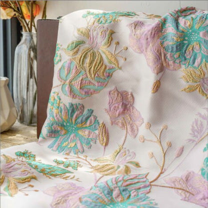 Tissu jacquard floral à fil doré : texture peinture à l’huile 3D, 140 cm de large