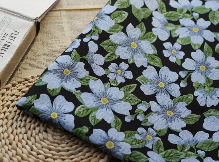 Tissu jacquard à motif floral : style peinture à l’huile rétro, 150 cm de large