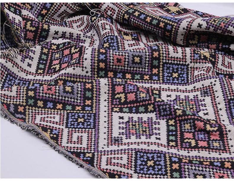 Woven Jacquard Plaid Fabric: Ethnic Boho Upholstery Textile
