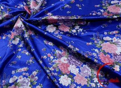 Floral Printed Bridal Satin Fabric: Soft Polyester, 59" Wide