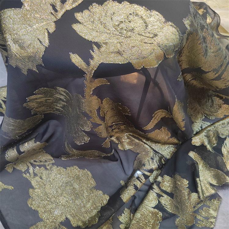 Gold Thread Jacquard Organza Fabric: 3D Embossed Texture, 57" Wide