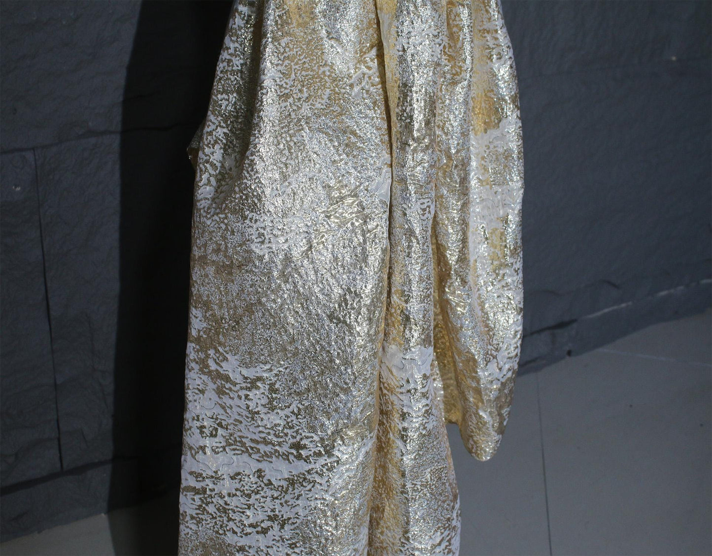 Metallic Gold Thread Jacquard Fabric: 3D Embossed Woven Material, 59"W