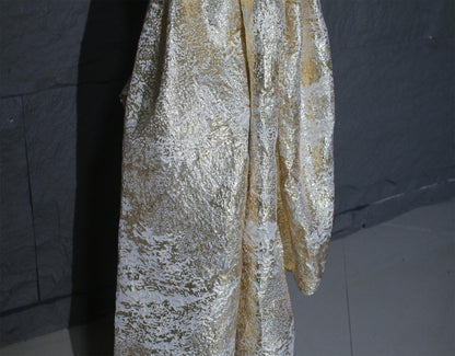 Metallic Gold Thread Jacquard Fabric: 3D Embossed Woven Material, 59"W