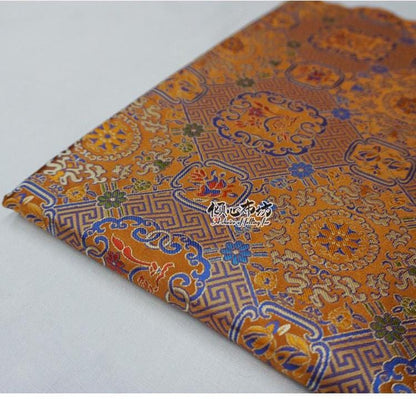 Caramel Brocade Fabric: Chinese Jacquard Weave Silk Satin (29.5" Wide)
