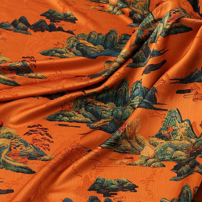 Landscape Tea Silk Satin Fabric: 59"W Upholstery & Costume