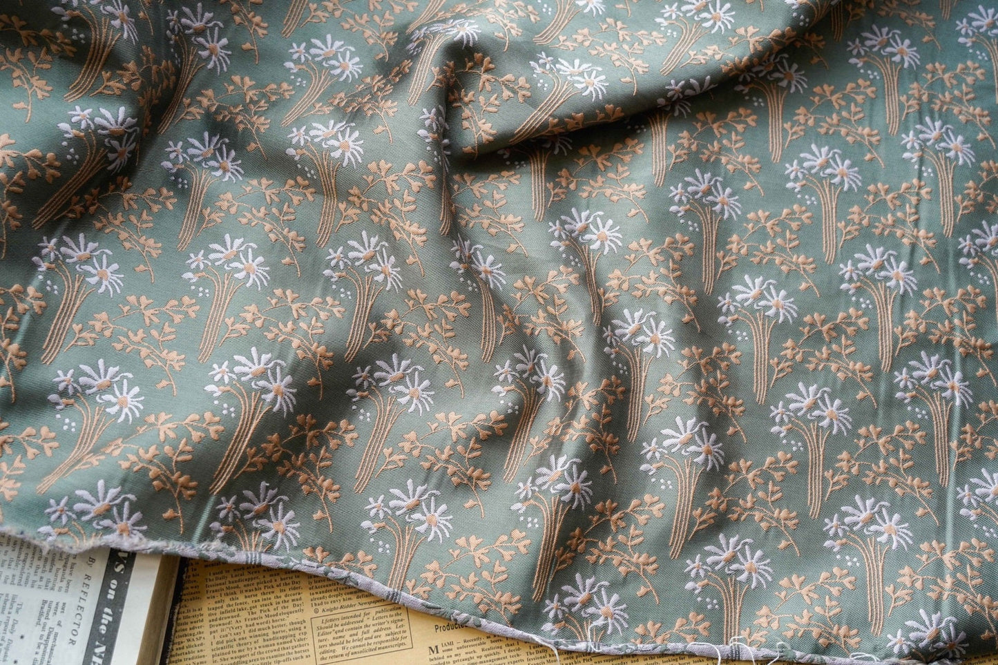 Floral Jacquard Fabric: Vintage Oil Painting Style, 55" Wide