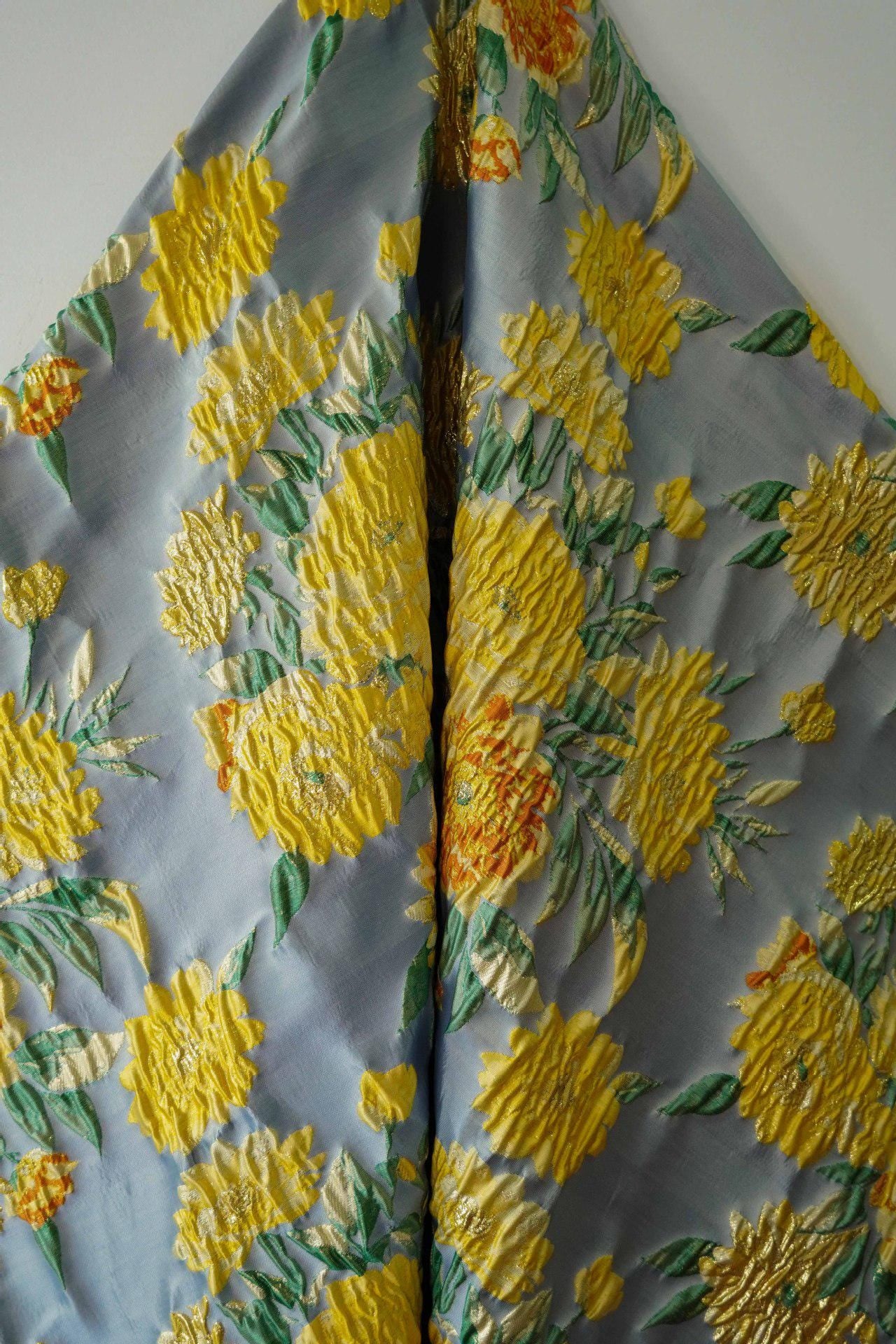Gold Thread Yellow Peony Jacquard Fabric: 54"W Upholstery & Drapery