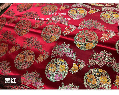 Tissu brocart de soie à motifs floraux : Qipao Cheongsam chinois multicolore, 75 cm de large
