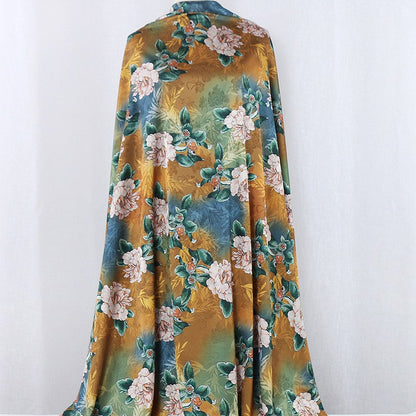 Peony Tea Satin Silk Fabric: 59"W Digital Print Sewing Material