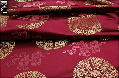 Chinese Brocade Fabric: Fu Lu Shou Design, 29.5" Wide - Sells by the Meter