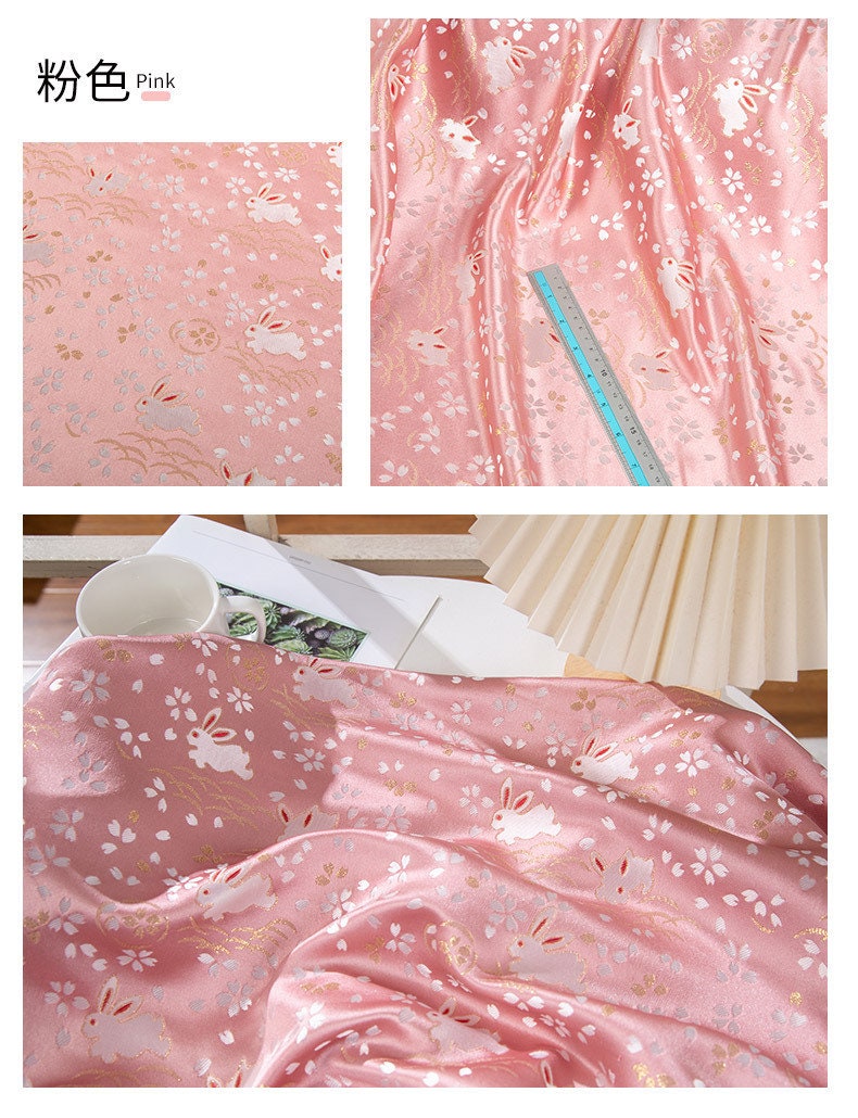 Rabbit Jacquard Silk Brocade Fabric: Pink Damask, 59" Wide