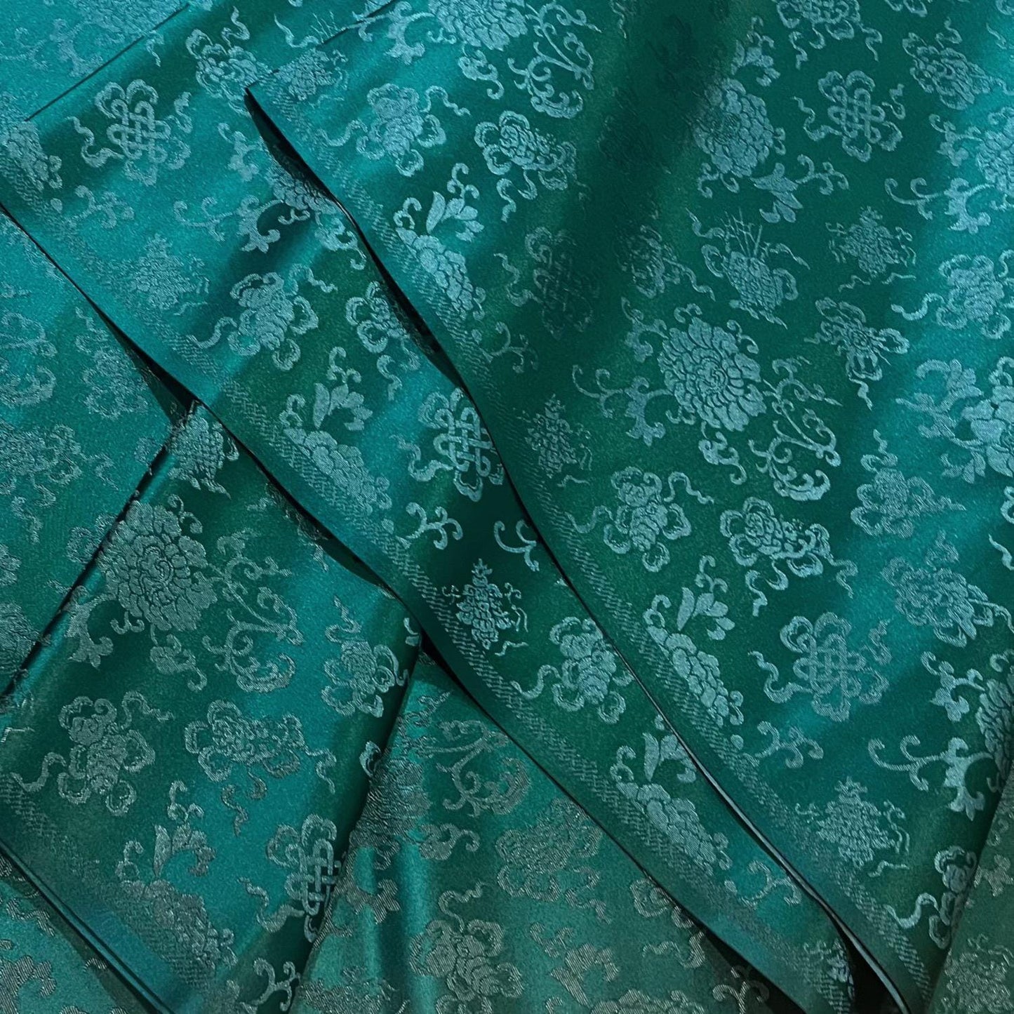 Silk Brocade Fabric: Mongolian Tibetan Double Fish Design, 29.5" Wide