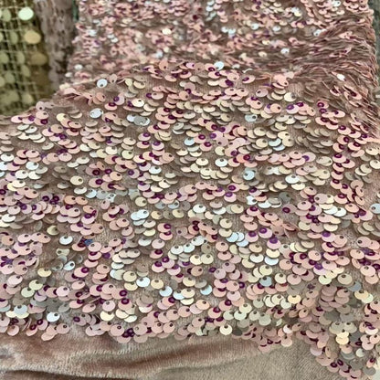 Velvet Sequin Embroidered Fabric 3mm & 5mm Multicolor Sequins ��� Evening Dress, Shoes, Bags, Hats, Couture Fabr" Wide