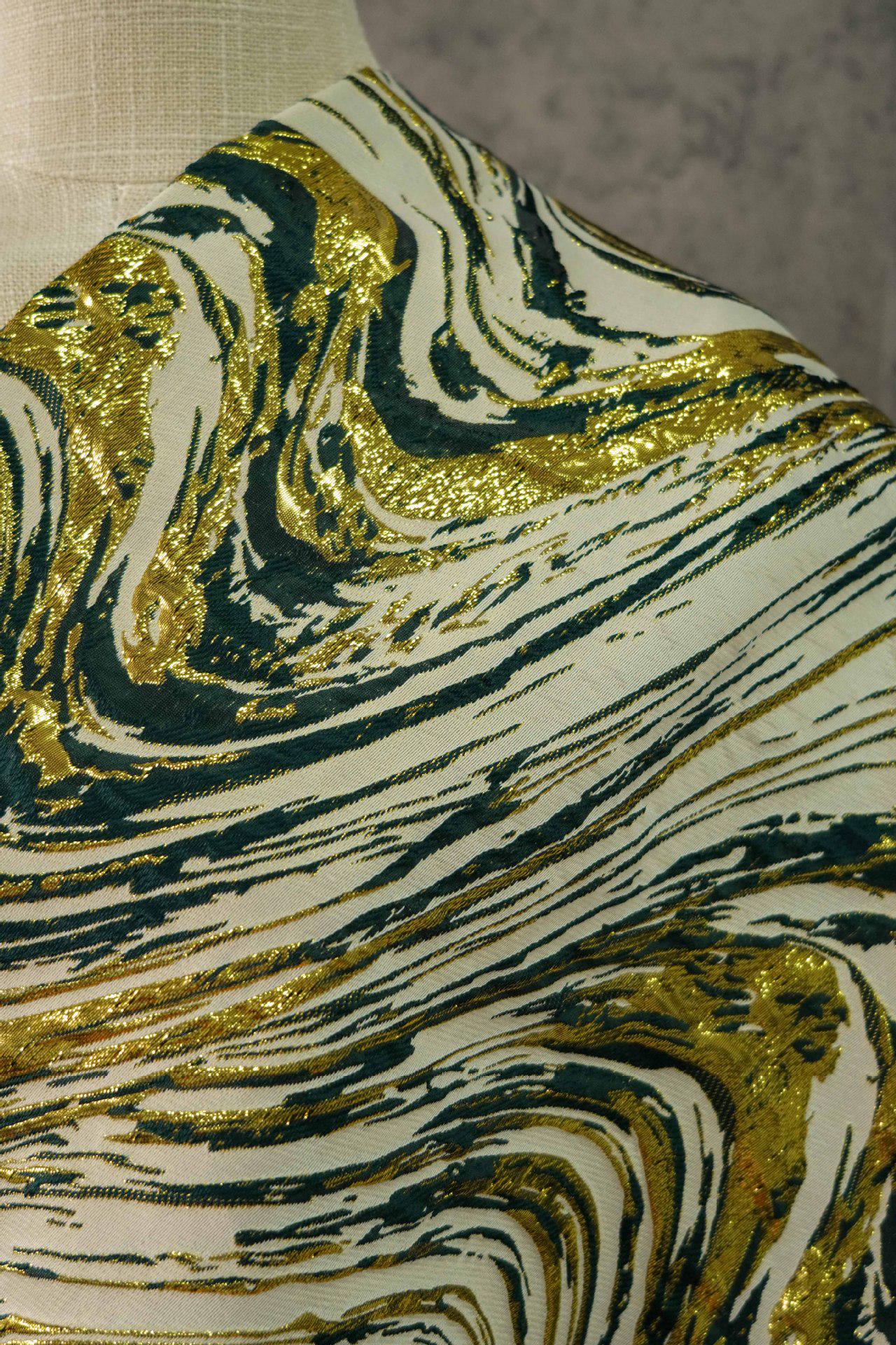 Gold Thread Jacquard Fabric: Universe Galaxy Design, 55" Wide