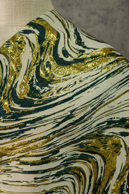 Gold Thread Jacquard Fabric: Universe Galaxy Design, 55" Wide