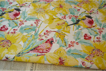 Floral Bird Jacquard Fabric: Bright Upholstery, Costume & Decor - 57"