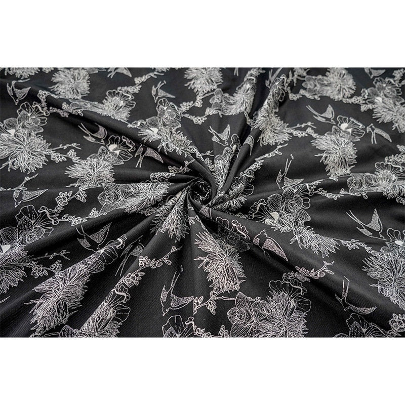 Magpie & Flower Jacquard Fabric: Palace Style Rayon Blend, 55"W