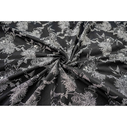Magpie & Flower Jacquard Fabric: Palace Style Rayon Blend, 55"W