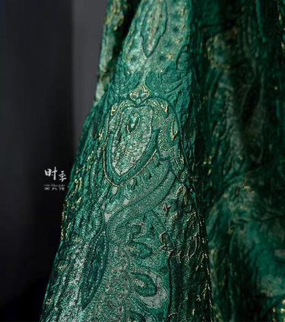 Green Embossed Jacquard Polyester Fabric: 55''W Designer Fabric