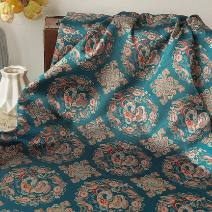 Cyan Brocade Fabric: Chinese Dynasty Jacquard Polyester, 66" Wide