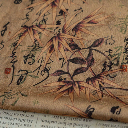 Tissu satiné à motifs de poésie chinoise : gaze cantonaise gambierée (150 cm de large)