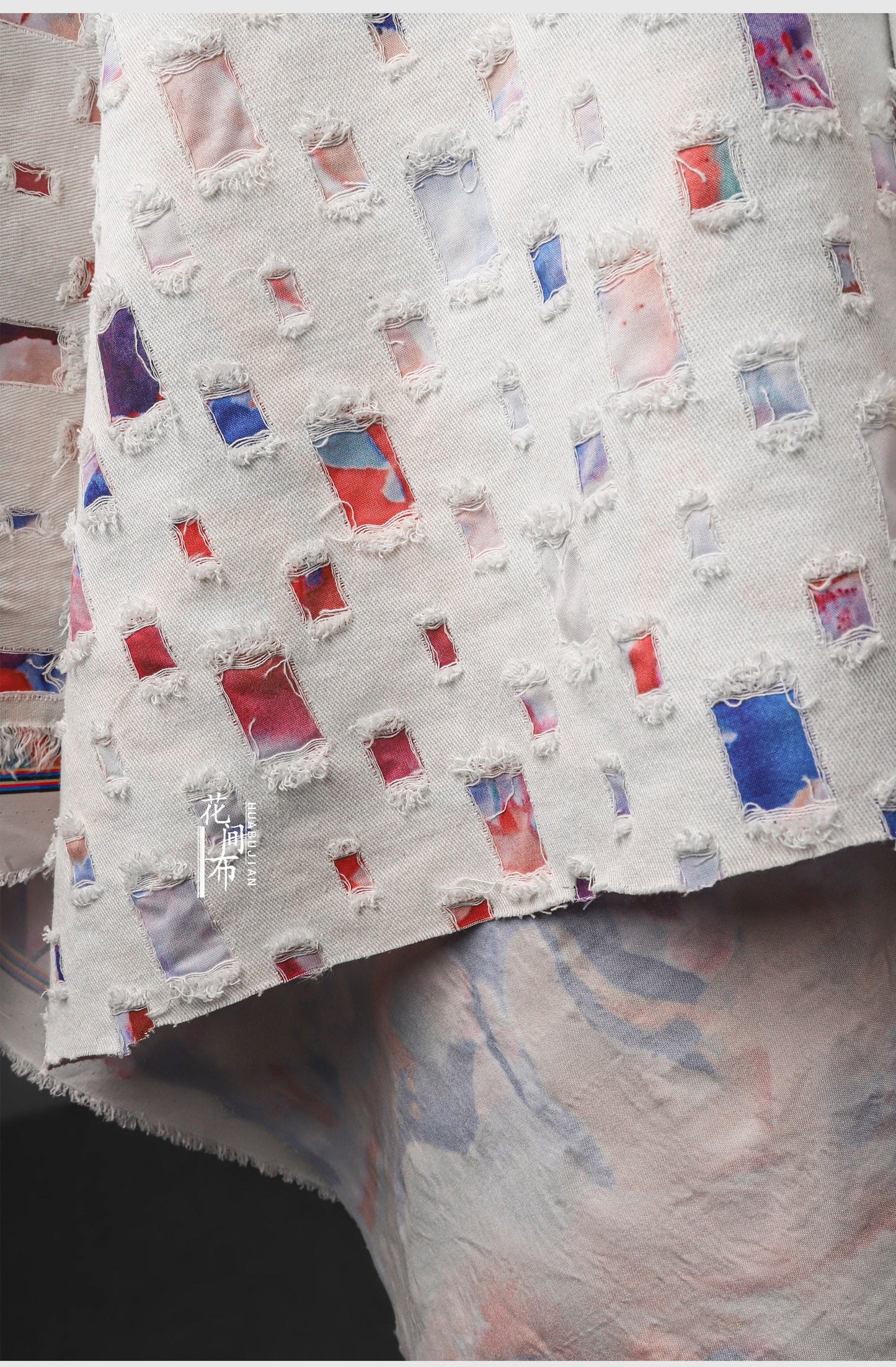 Tissu denim à armure jacquard : coton à motif quadrillé 3D, largeur 140 cm